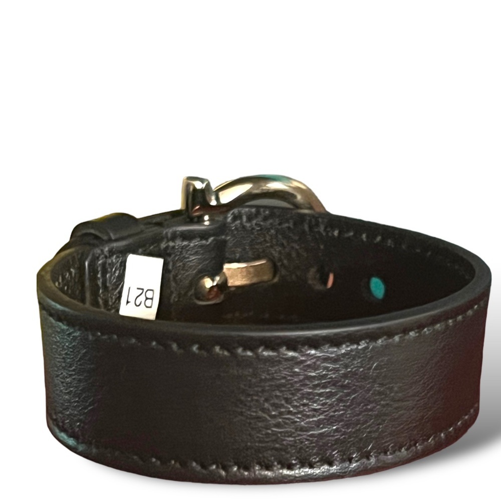 Ferragamo Black Leather 9” Bracelet Gold Hardware 3/4” Width NWOT - Picture 2 of 11